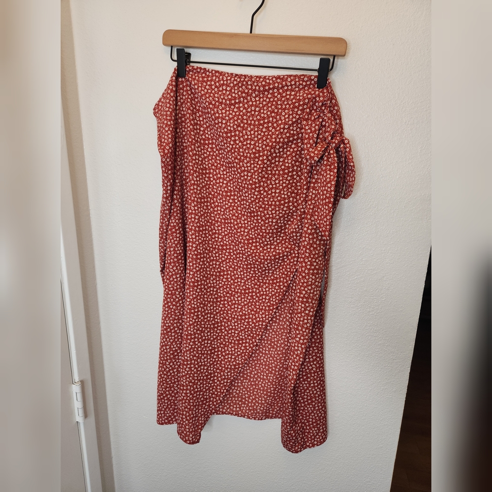 SHEIN Rust Floral Asymmetrical Wrap Midi Skirt
